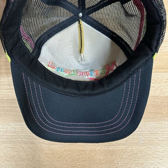 Marineland Hat Trucker Cap Snapback Mesh Black Vintage 80s 3 Stripe USA Rare - Picture 5 of 5